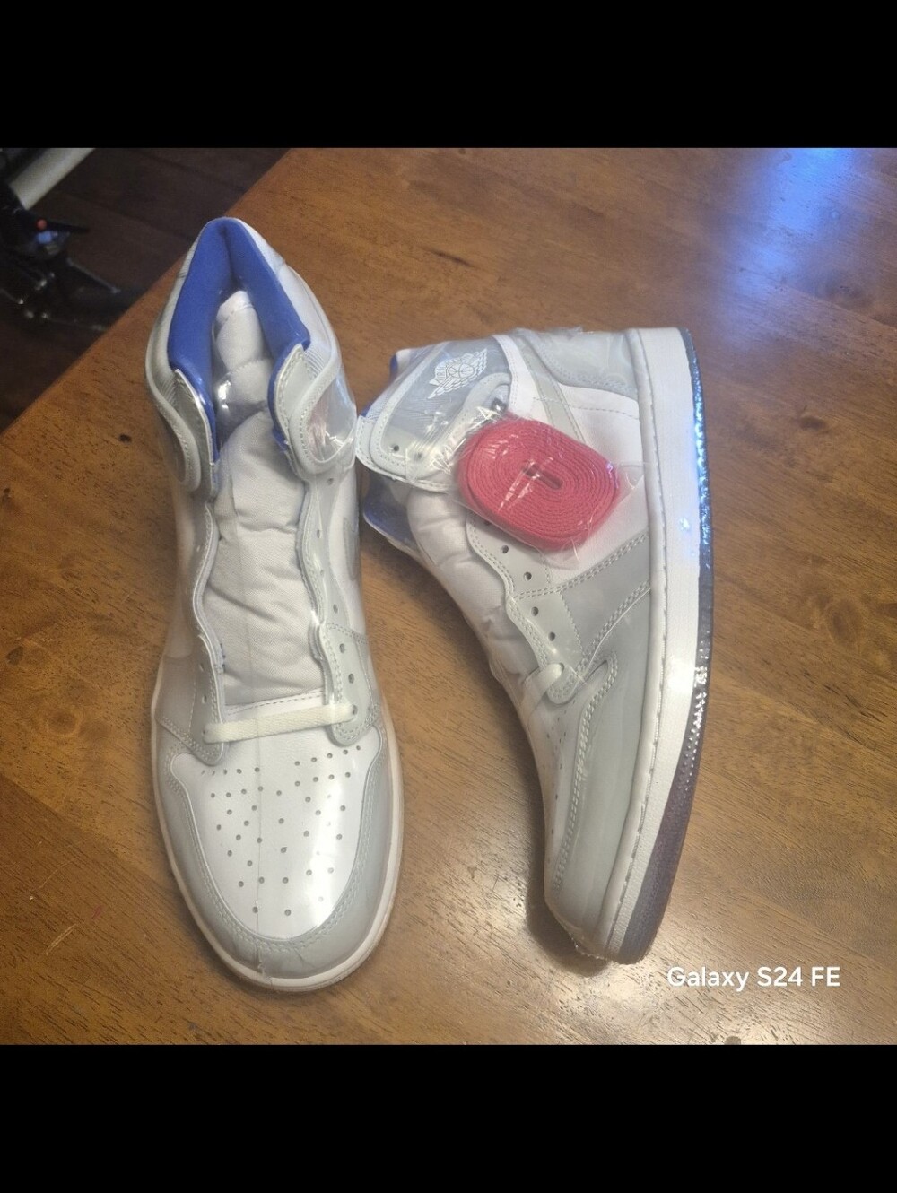 Men's Jordan White and Light Gray High-Top Sneakers with Blue Lining